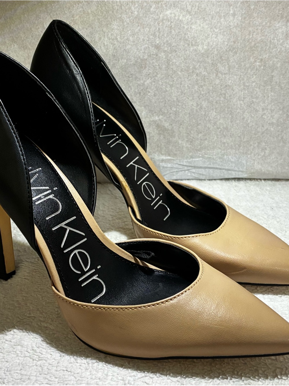 Calvin Klein Beige and Black Pointed Toe High Heels